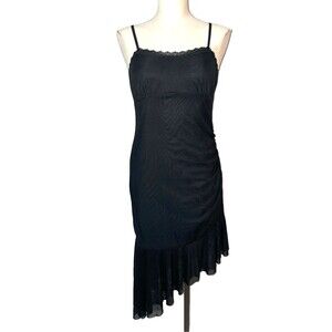 Wild Fable Women’s Stretch Mesh Ruched Slip Dress size M Asymmetric Ruffle Hem